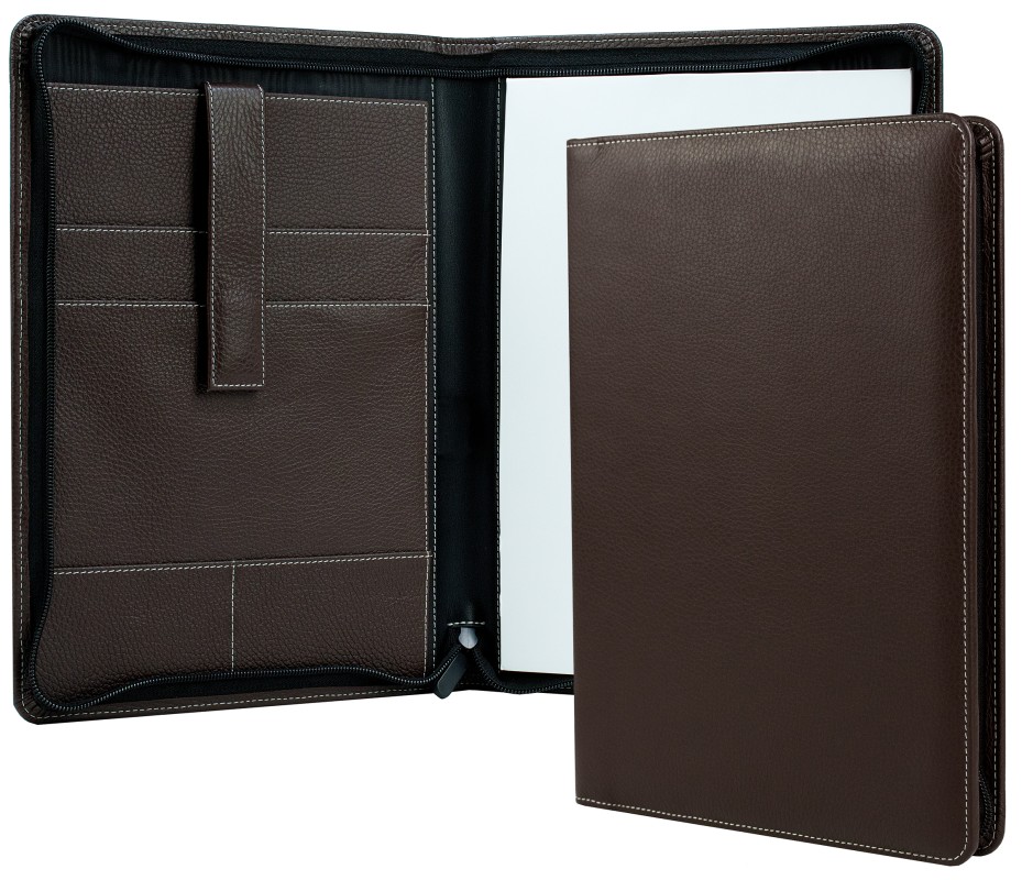 RV-Schreibmappe DIN A4 mit iPad Fach PREMIUM LEDER SOFT GRAIN dunkelbraun (genarbt)